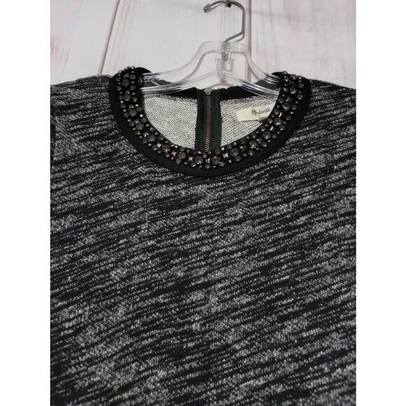 Madewell Sweater Ladies Medium Black Short Sleeve Round‎ Neck Embellished - Picture 3 of 8